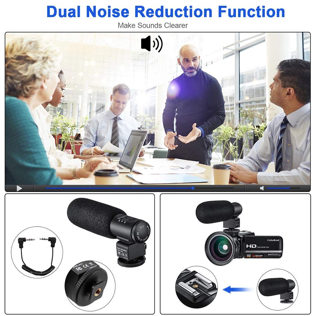 Videokamera Camcorder, Cofunkool 1080P Full HD 16X Digital Zoom Nachtsicht Vlogging Kamera mit externem Mikrofon Weitwinkelobjektiv Fernbedienung