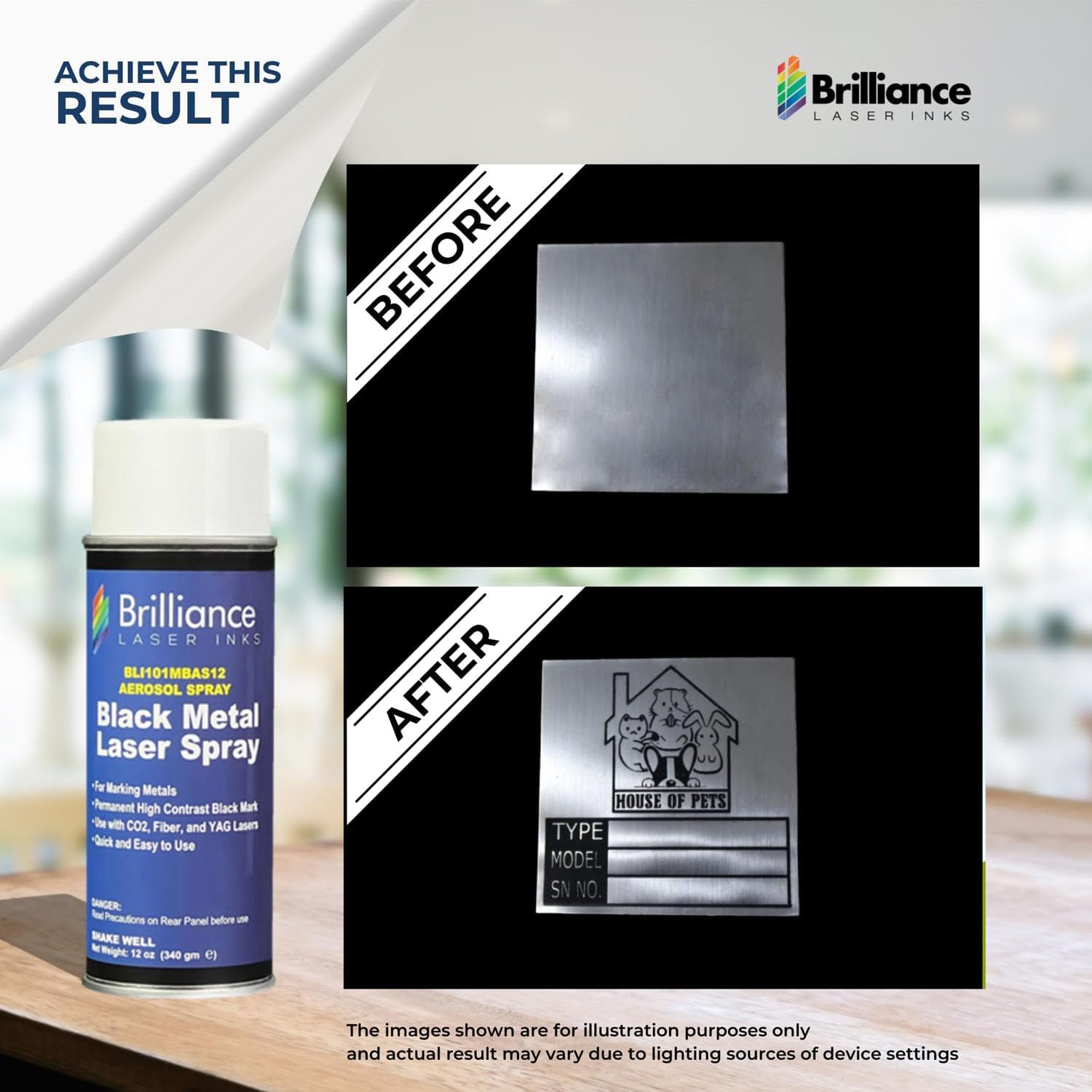 Brilliance Laser Inks 12 Oz Laser Marking Spray - Black, Permanent High Contrast Metal Marker Aerosol for Fiber, YAG, Diode, and CO2 Laser Engraver Machine, BLI101