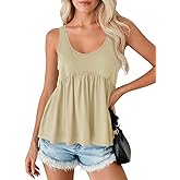 Yousify Women's Flowy Tank Tops Summer Pleated Peplum Sleeveless Shirts Scoop Neck Casual Babydoll Cami Tops