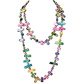 MINACHI Colorful Irregular Beaded Long Necklace, Coated Reflective Glass Beads, Bohemian Vintage Chunky Costume Jewelry for Women