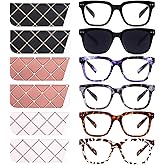 CHOFILORD 6 Pack Fashion Reading Glasses for Women Men Blue Light Blocking Oversized Square Readers with Spring Hinge