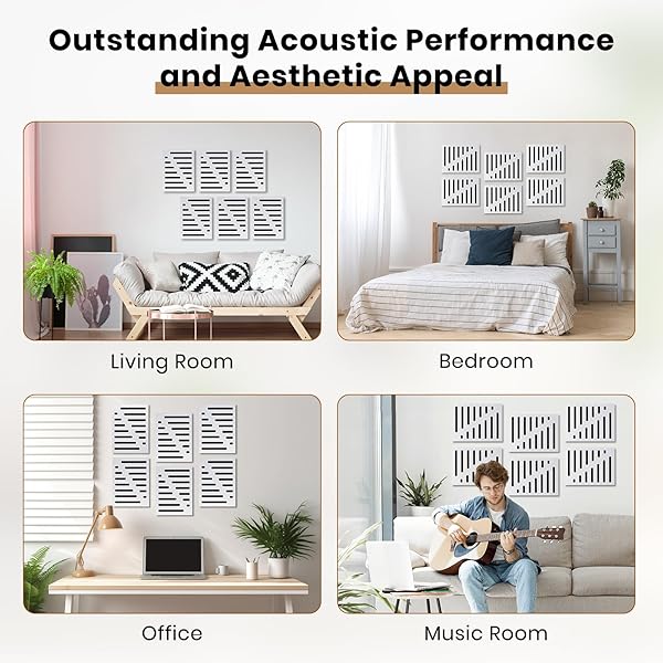 6-PACK SELF-ADHESIVE SOUND PROOF FOAM PANELS FOR WALL, 12 X 16 INCH DUAL LAYER ACOUSTIC PANELS WITH POLYESTER & FOAM FOR RECORDING STUDIO HOME THEATER OFFICE