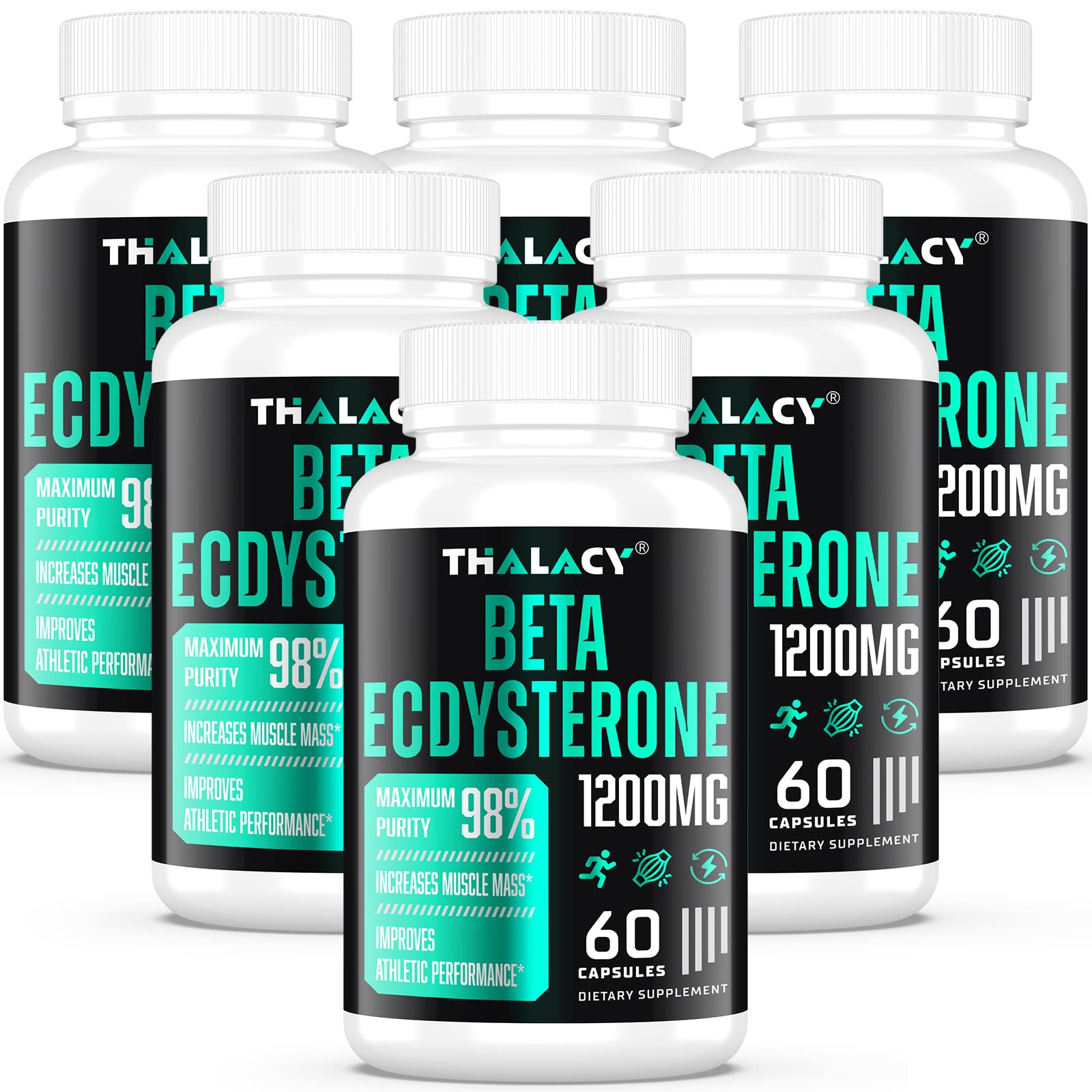 Thalacy 1200MG Beta Ecdysterone Supplement, 98% Maximum Purity Ecdysterone Supplements for Lean Muscle Mass, Athletic Performance & Strength, 360 Capsules