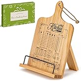 PUERSI Cook Book Stand for Kitchen Counter, Wooden Recipe Book Holder with Measurement Conversion Chart, Adjustable Cookbook Stand, Kitchen Gifts for Cooking Lovers