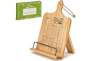 PUERSI Cook Book Stand for Kitchen Counter, Wooden Recipe Book Holder with Measurement Conversion Chart, Adjustable Cookbook 