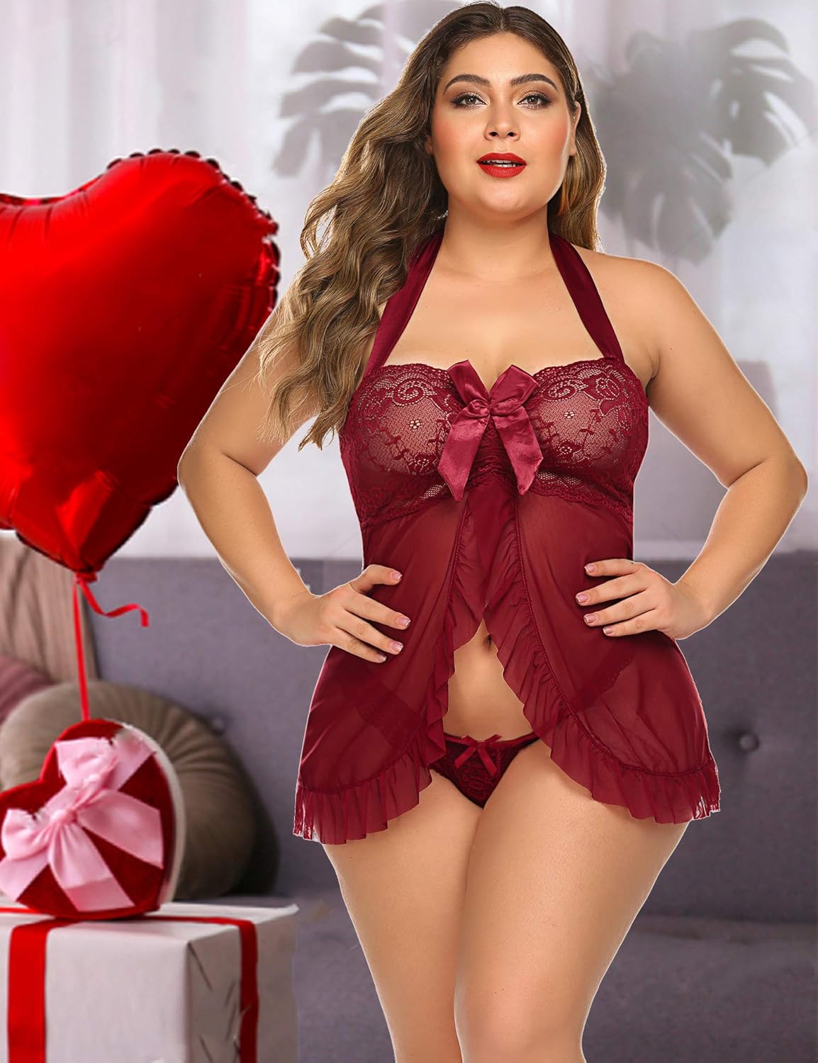 Avidlove Lingerie for Women Lace Babydoll Dress Backless Halter Chemise: Clothing