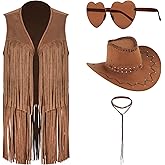 MAKCNMYM Western Cowgirl Outfits for Women Tassel Fringe Cowgirl Vest Costume Sleeveless Faux Suede Tassels Jacket