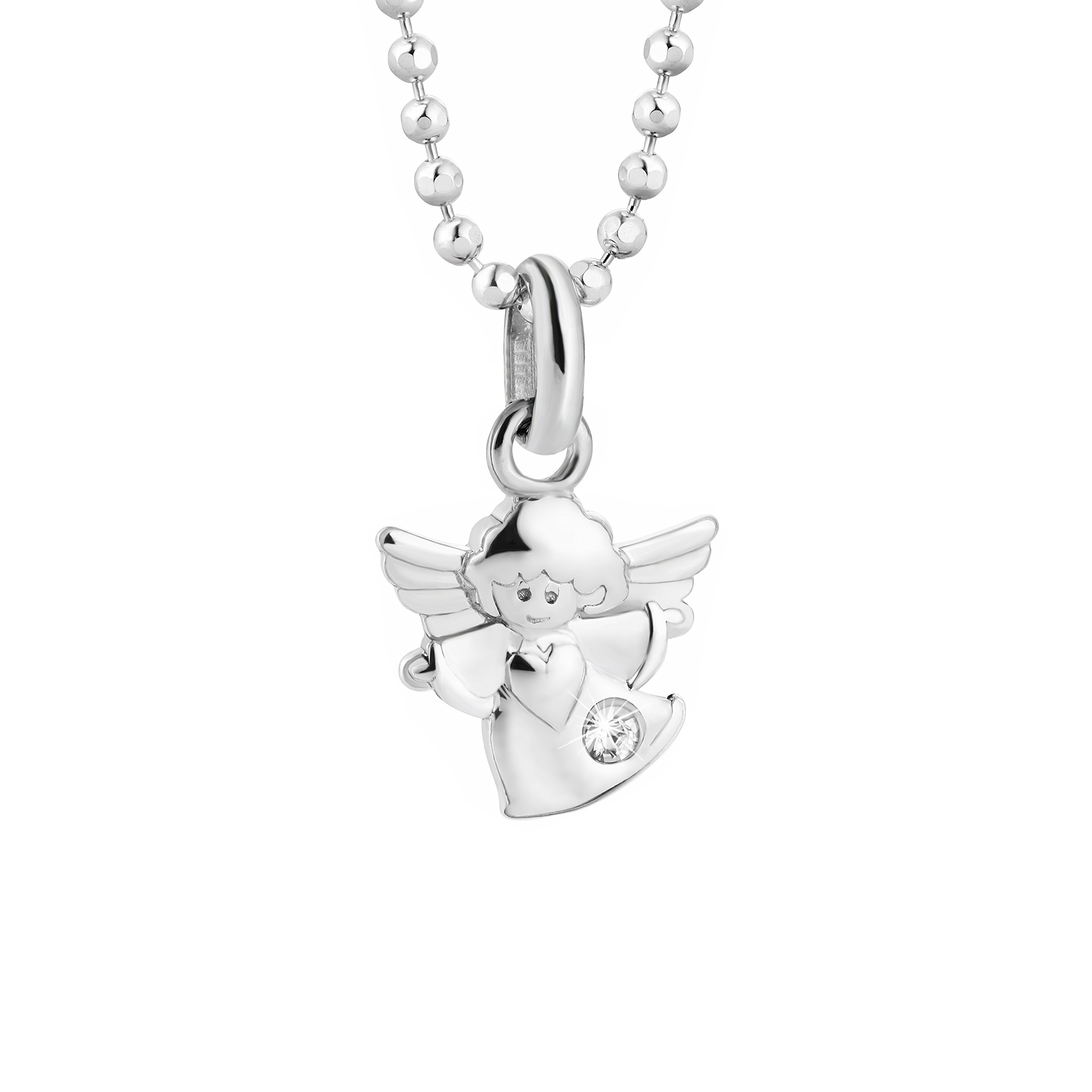 Butterfly Delicate Necklace With Angel Pendant And Crystal In 925 Sterling Silver