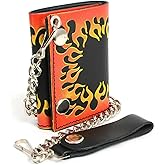 Milwaukee Leather MLW7832 Men's 4” Leather “Flamed” Tri-Fold Biker Wallet w/Anti-Theft Stainless Steel Chain - One Size