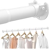Supforce Closet Rods for Hanging Clothes, 17 to 54 Inches Stepless Adjustable Metal Closet Rod, 1.3 Inches Heavy Duty Clothes Hanging Rod for Closet Wardrobes Laundry RV, White