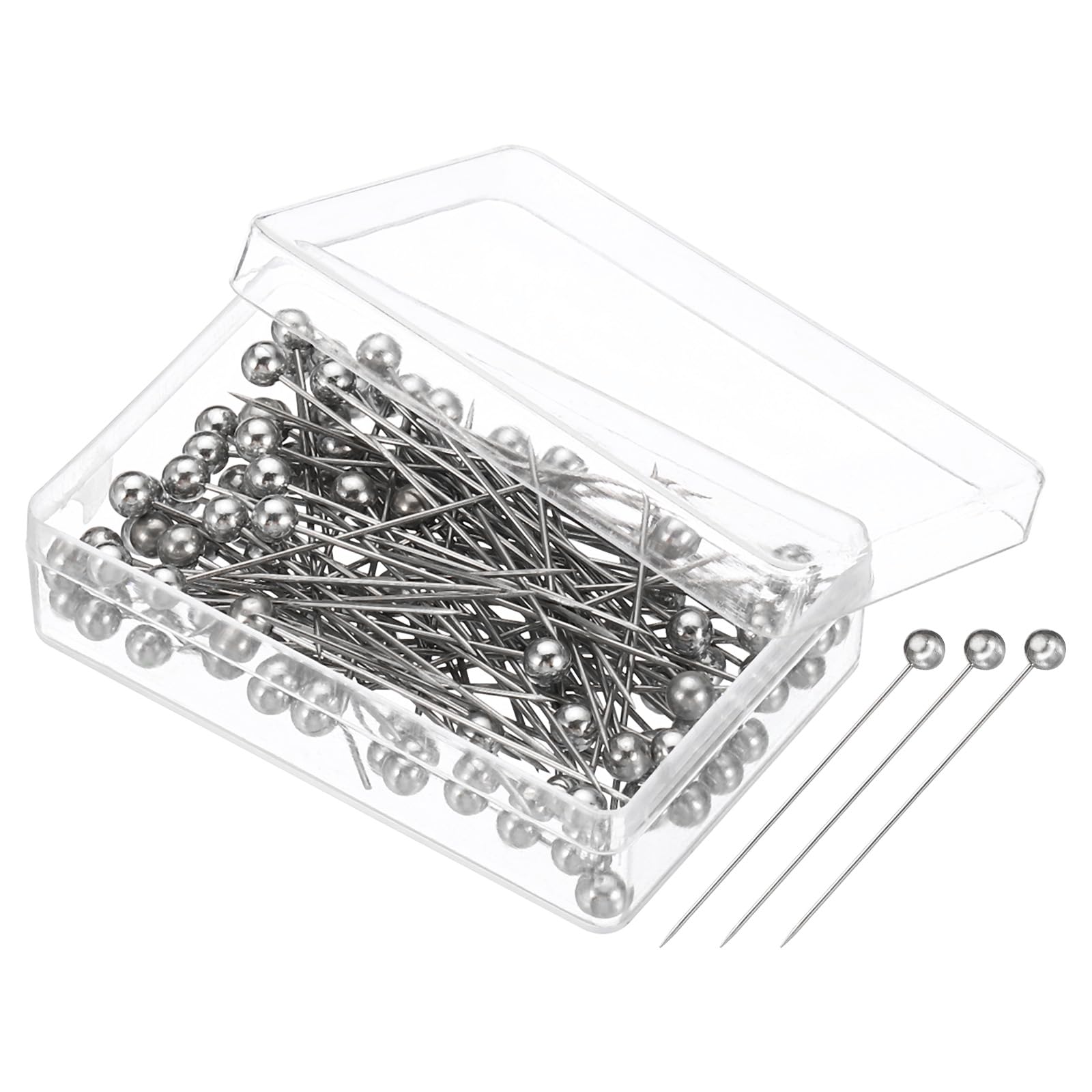 PATIKIL Sewing Pins, 200 Pcs 1.5 Inch Straight Pin with Plastic Pearlized Ball Head for Fabric, Decorative, Jewelry DIY, Craft and Sewing Project, Silver
