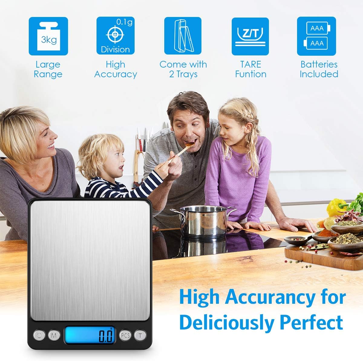 Criacr Digital Kitchen Scales, 3kg High Precision Food Scales with 2 Trays - Image 3