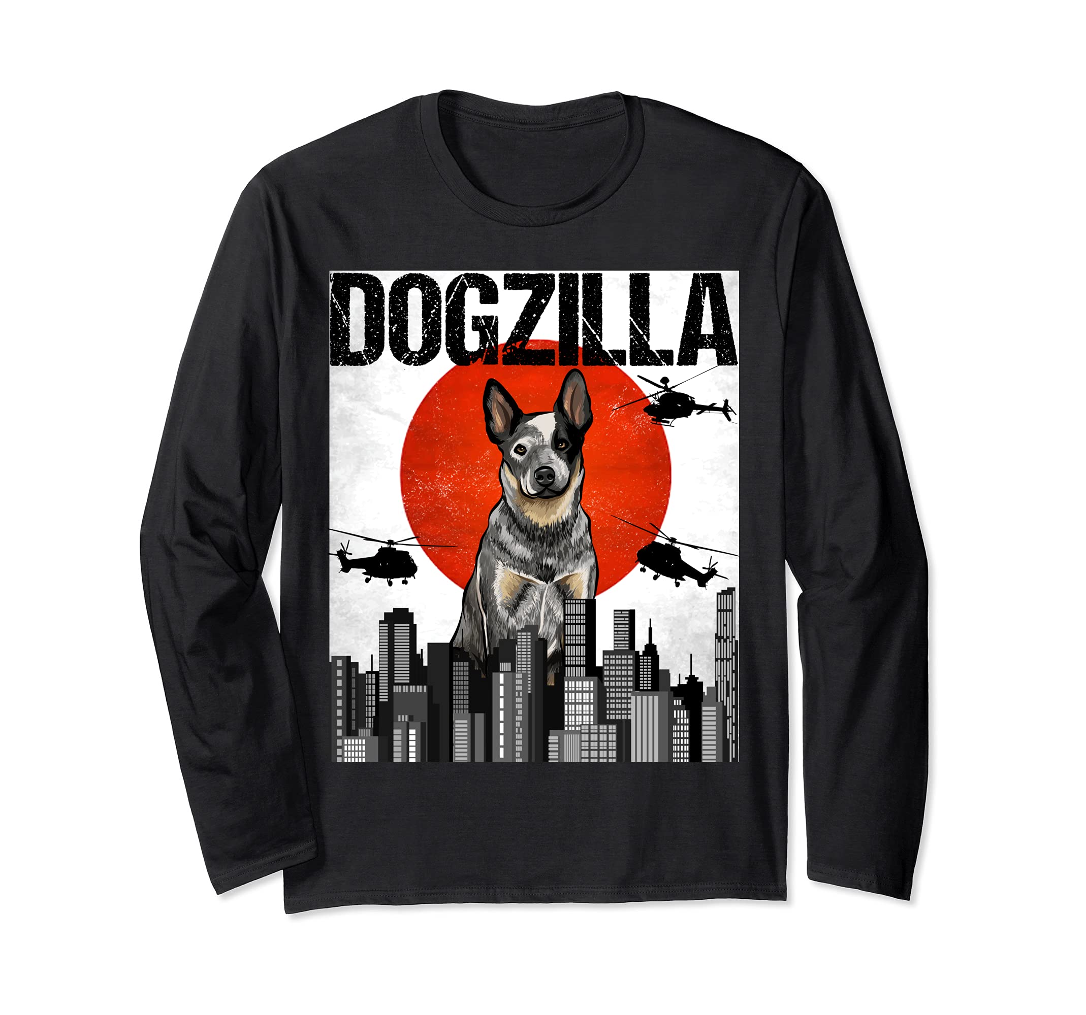 Funny Vintage Japanese Dogzilla Australian Cattle Dog Long Sleeve T-Shirt