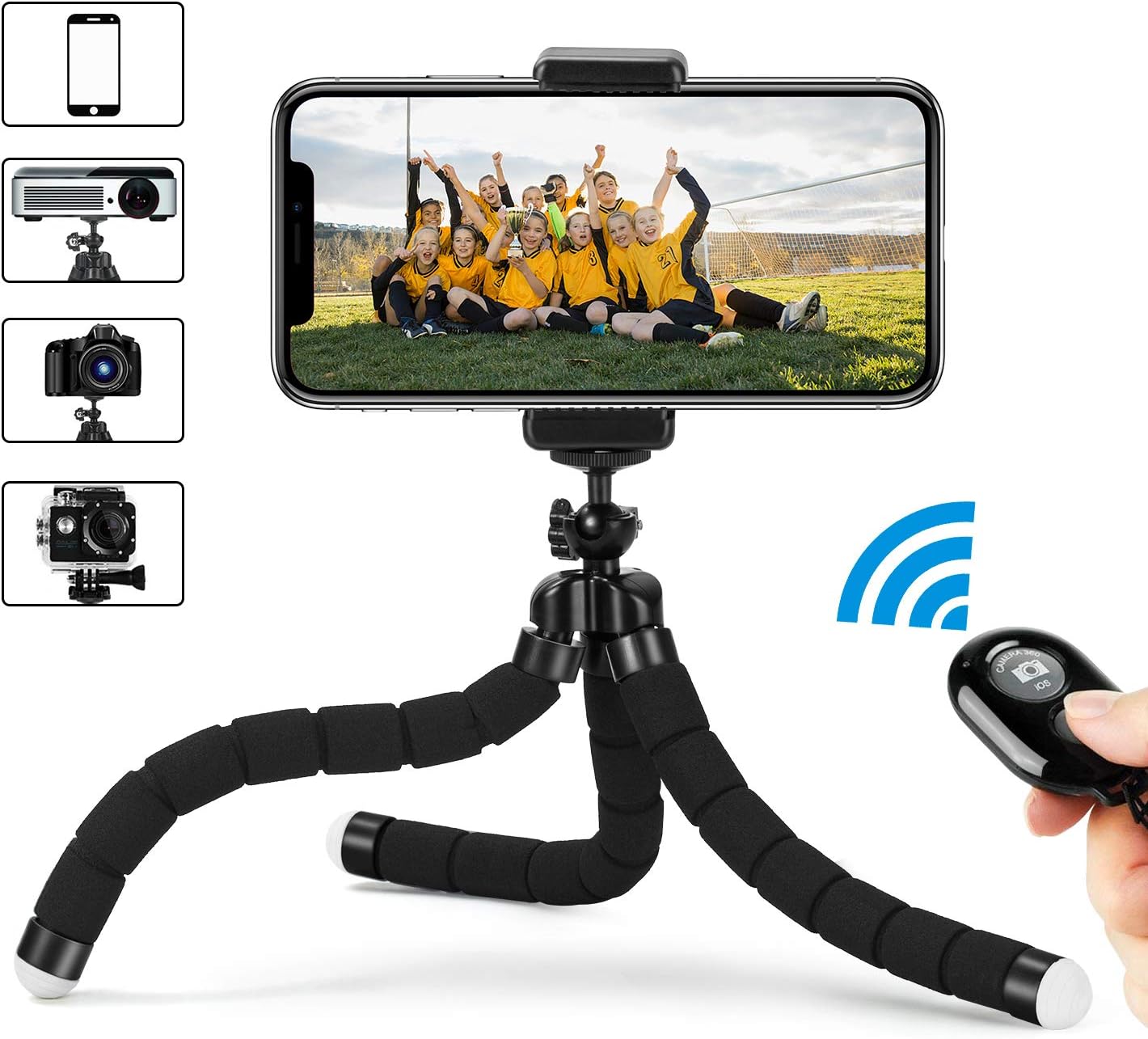 Flexible Tripod for Cell Phone, Free Your Hand, Selfie Stick Tripod with Bluetooth Remote, Phone Tripod Mount with 360 Rotation Smartphone Holder Adapter, Portable, Phone Stand, Phone Holder