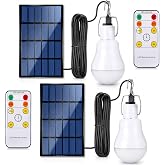 Solar Light Bulbs with Remote, 2‑Pack Dusk to Dawn Rechargeable Lights | Adjustable Brightness &amp; Timer, Emergency Backup Solar Powered Light for Indoor Outdoor, Shed Garage Barn Chicken Coop Camping