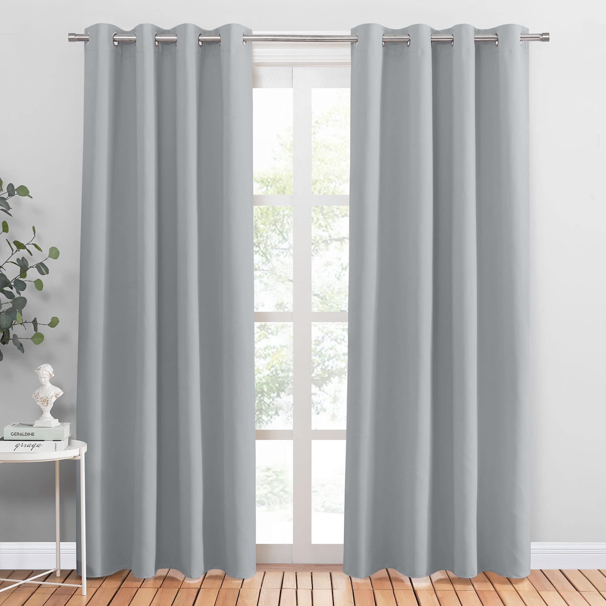 PONY DANCE Silver Grey Thermal Curtains & Drapes for Bedroom/Living Room - Blackout, Energy Saving, Privacy Protection, Light Blocking Curtains with Eyelet, 46 x 90 Inch (Width x Length)