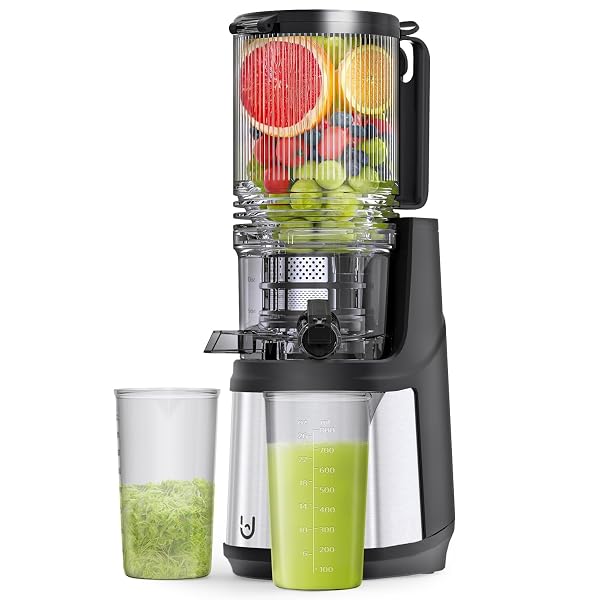 EANORUUS COLD PRESS JUICER, 5.8″ WIDE FEED CHUTE JUICE EXTRACTOR MACHINE WITH 400W, HIGH JUICE YIELD, SLOW MASTICATING JUICER FOR WHOLE VEGETABLES & FRUITS, GRAY-STAINLESS STEEL
