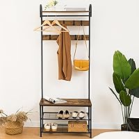 HOOBRO Coat Rack Shoe Bench, Industrial Hall Tree with Storage Shelf, Entryway Storage Organizer, 4 in 1 Design, Accent Furni
