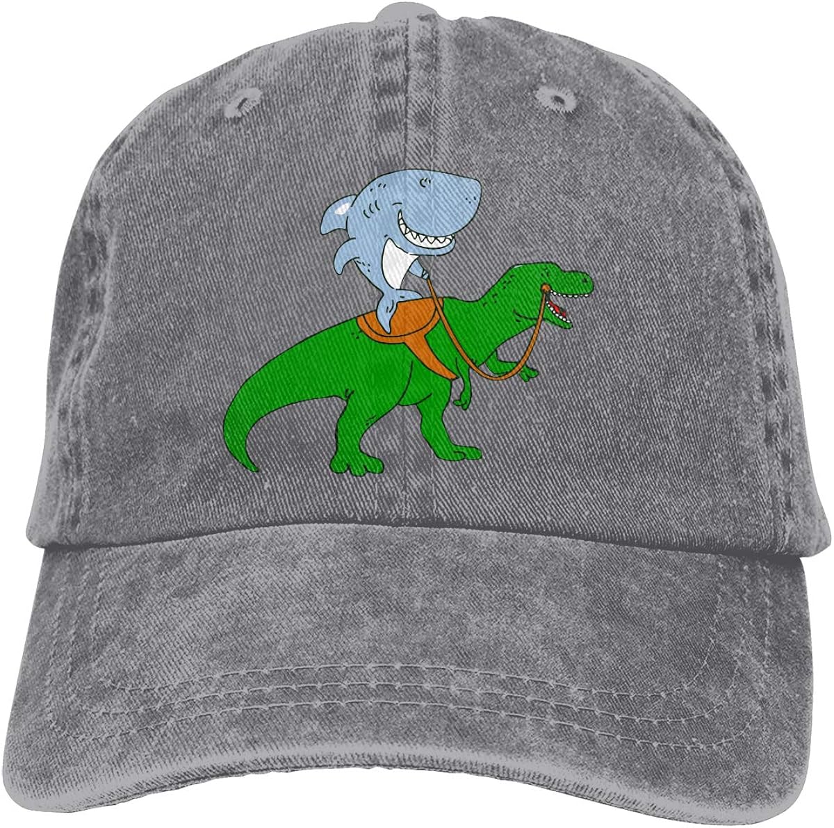 Great White Shark Riding A T Rex Men's Women's Adjustable Jeans Baseball Hat | Denim Fabric Sun Hat