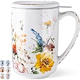 GBHOME Tea Mug with Infuser and Lid, 18 Ounce Large Ceramic Loose Leaf Cup, Microwave, Dishwasher Safe, Perfect For Tea Lovers