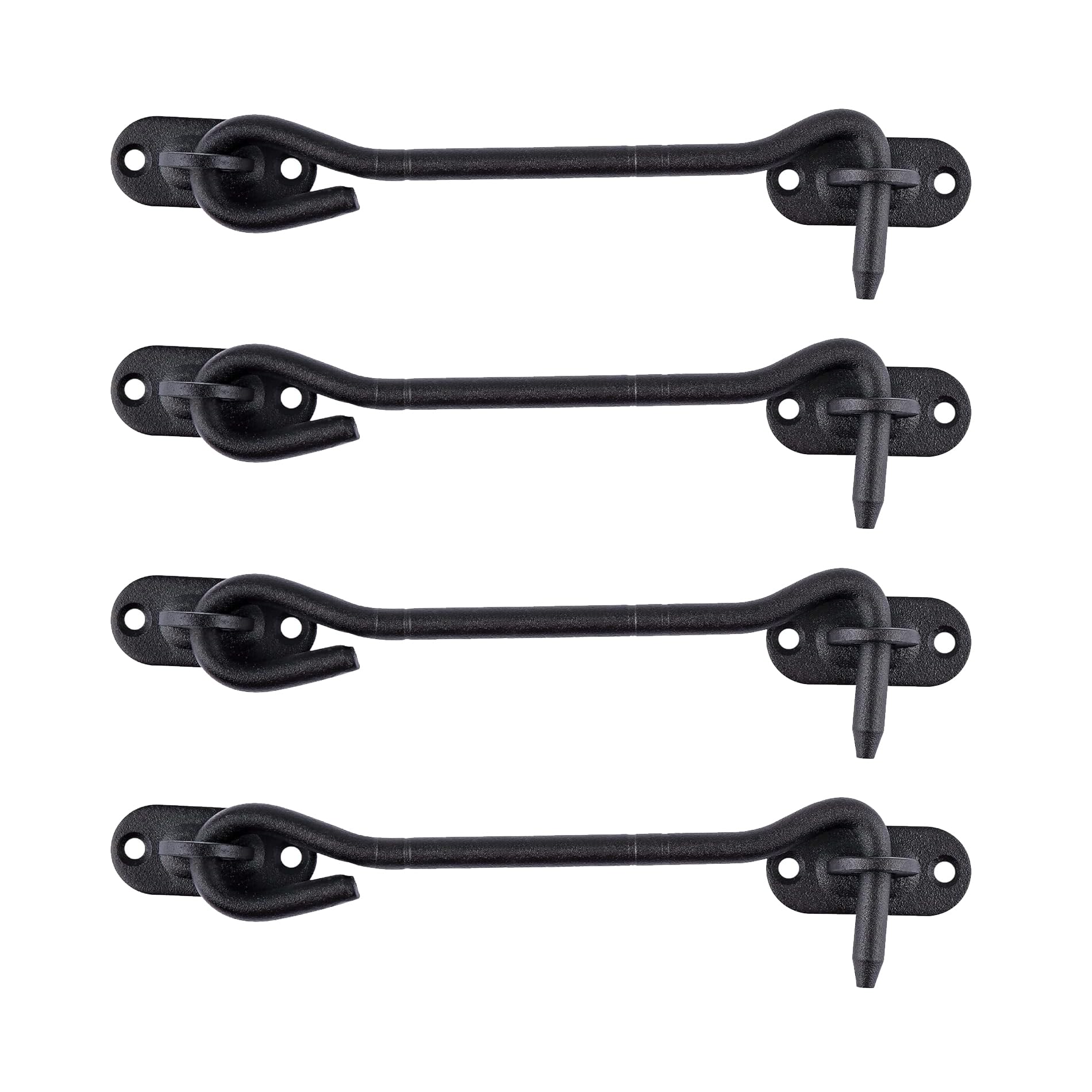 LIKERAINY Stainless Steel Cabin Hook 150 mm Gate Latch Door Lock for Sliding Barn Door Cabinet Window Shed Garden Fence Doors Black Pack of 4 pcs