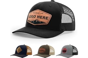 Personalized Custom 112 Style Trucker Leather Patch Hat for Men & Women, 6 Panel Structured Baseball Cap with Snapback Enclos