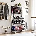 Lauren&Harold 63'' Large Home Gym Storage Rack, Gym Equipment Organizer Rack for Dumbbells Kettlebells Yoga Mat, All in One Exercise Workout Equipment Storage with Wheels and Hooks for Home Gym