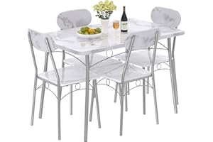 VECELO Dining Table Set for 4 5 Piece Dinette with Chairs for Kitchen, Breakfast Nook and Small Space, 43.3", White