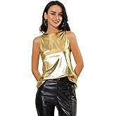 Allegra K Women's Metallic Tank Tops Shiny Sleeveless Party Disco Shirt