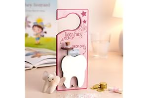 DoubleFill Tooth Fairy Gift Holder Bag Door Hanger Tooth Fairy Kit with Money Slot Keepsake Bottle Velvet Pouch Teeth Box Gift for Lost Teeth Boy Girl(Fresh,Pink)