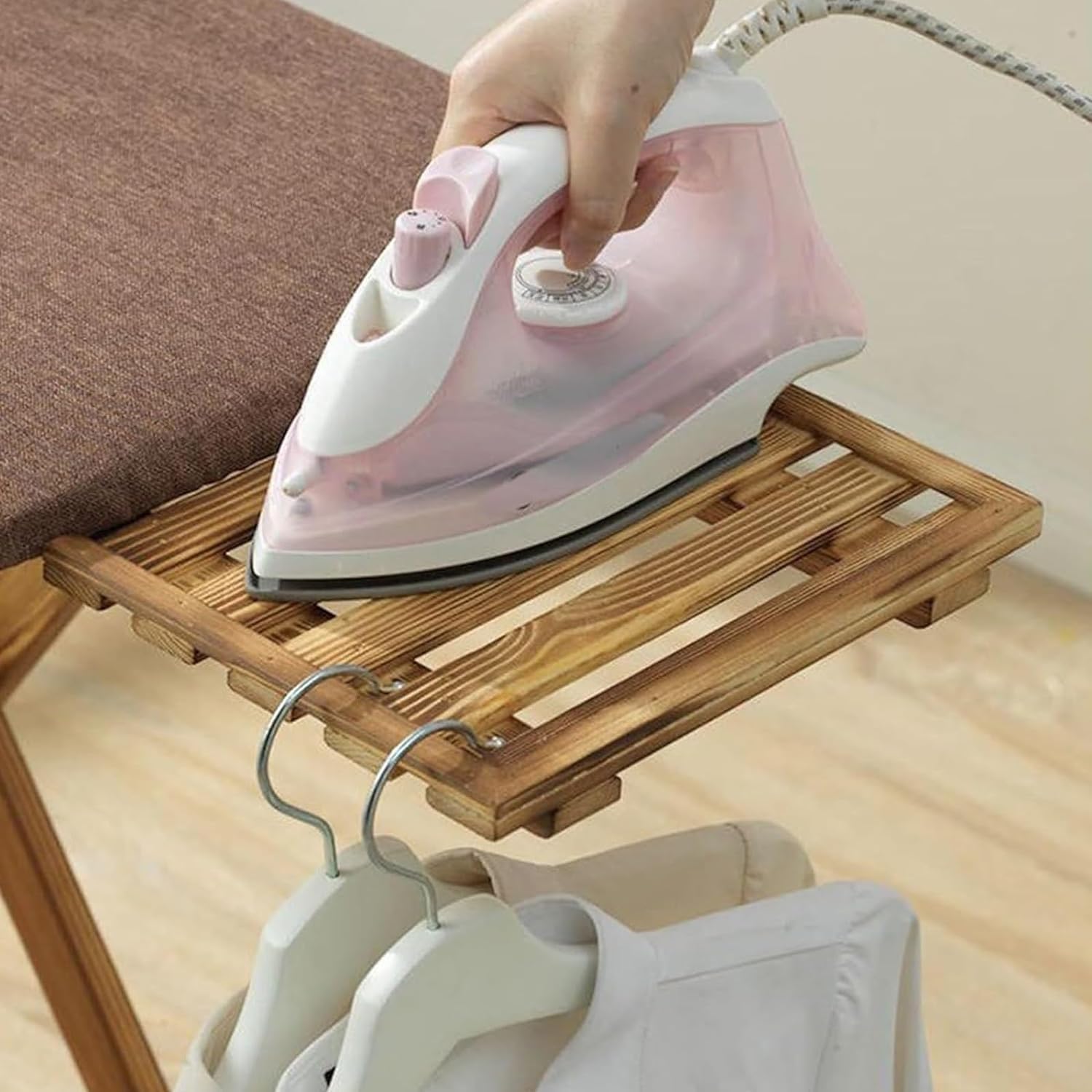 RNQZ Ironing Board, Wooden Ironing Boards, Foldable Standard Size, Adjustable Height, with Foam Pad and Cotton Cover, for Home, Office & Dormitory,Brown