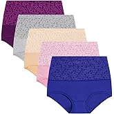 YaShaer Women's Briefs Underwear Cotton High Waist Tummy Control Panties Jacquard Ladies Panty 5 Pack