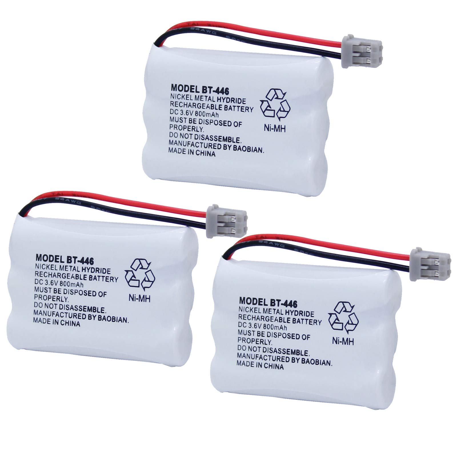 BAOBIAN BT-446 BT446 BT-504 BT-1004 BT-1005 Cordless Phone Battery Compatible with Uniden UIP1868 TRU8885 TRU885-2 TRU8888 BBTY0503001 GE-TL26402 CPH-488B Handset Phone 3.6V 800mAh Ni-MH (3 Pack)