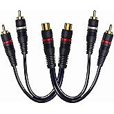 CNHIDEE RCA Splitter 1 Female to 2 Male 2 Pack, Y Splitter RCA Audio Video Cable Splitter Adapter Extension Cord 0.2M/0.65ft for Subwoofer Speaker