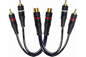 CNHIDEE RCA Splitter 1 Female to 2 Male 2 Pack, Y Splitter RCA Audio Video Cable Splitter Adapter Extension Cord 0.2M/0.65ft for Subwoofer Speaker