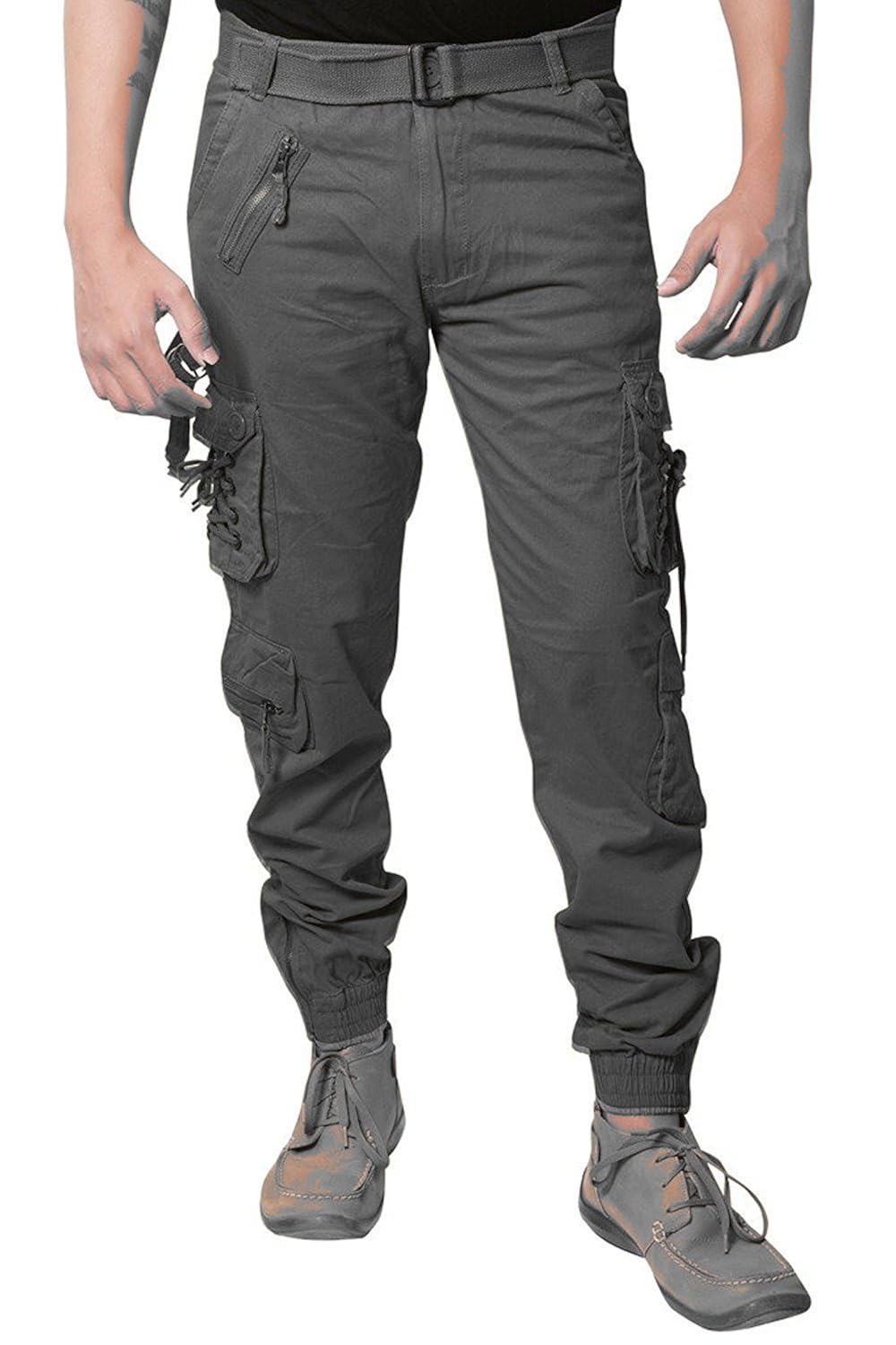 zacharias men's casual cargo jogger pants dark grey