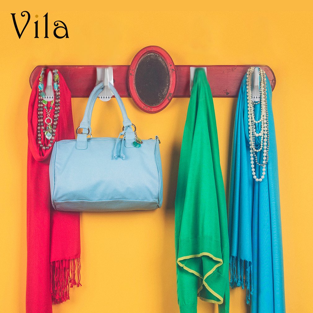 4 Self-stick Multi-purpose Utility Hooks by Vila: Sturdy and strong, holds up to 2 lbs: Easy removal with NO wall damage: Perfect for a dorm room or rental apartment