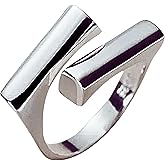 QueenBee Silver Plated Adjustable Geometric Statement | Minimalist Asymmetric Open Cocktail Jewelry | Trendy Bold Design for Stacking | Hypoallergenic Smooth Punk-Inspired Accessory