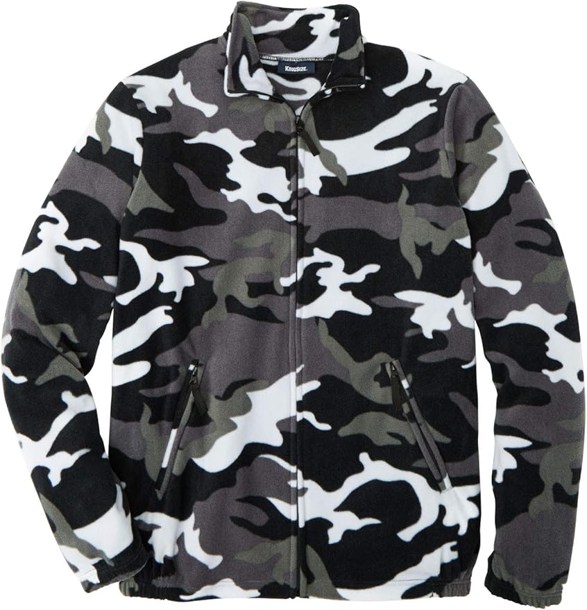 KingSize Men's Big & Tall Full-Zip Fleece Jacket, Black Camo Big-4Xl at Amazon Menâs Clothing store