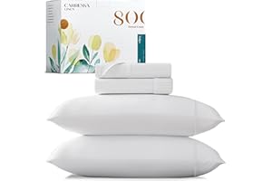 Carressa Linen 100% Egyptian Cotton Sheets Queen Size 800 Thread Count 4 PC Crisp White Cotton Sheets for Queen Size Bed, Extra Long Staple Soft Cooling Sheets, Luxury Hotel Sheets, 16" Deep Pocket