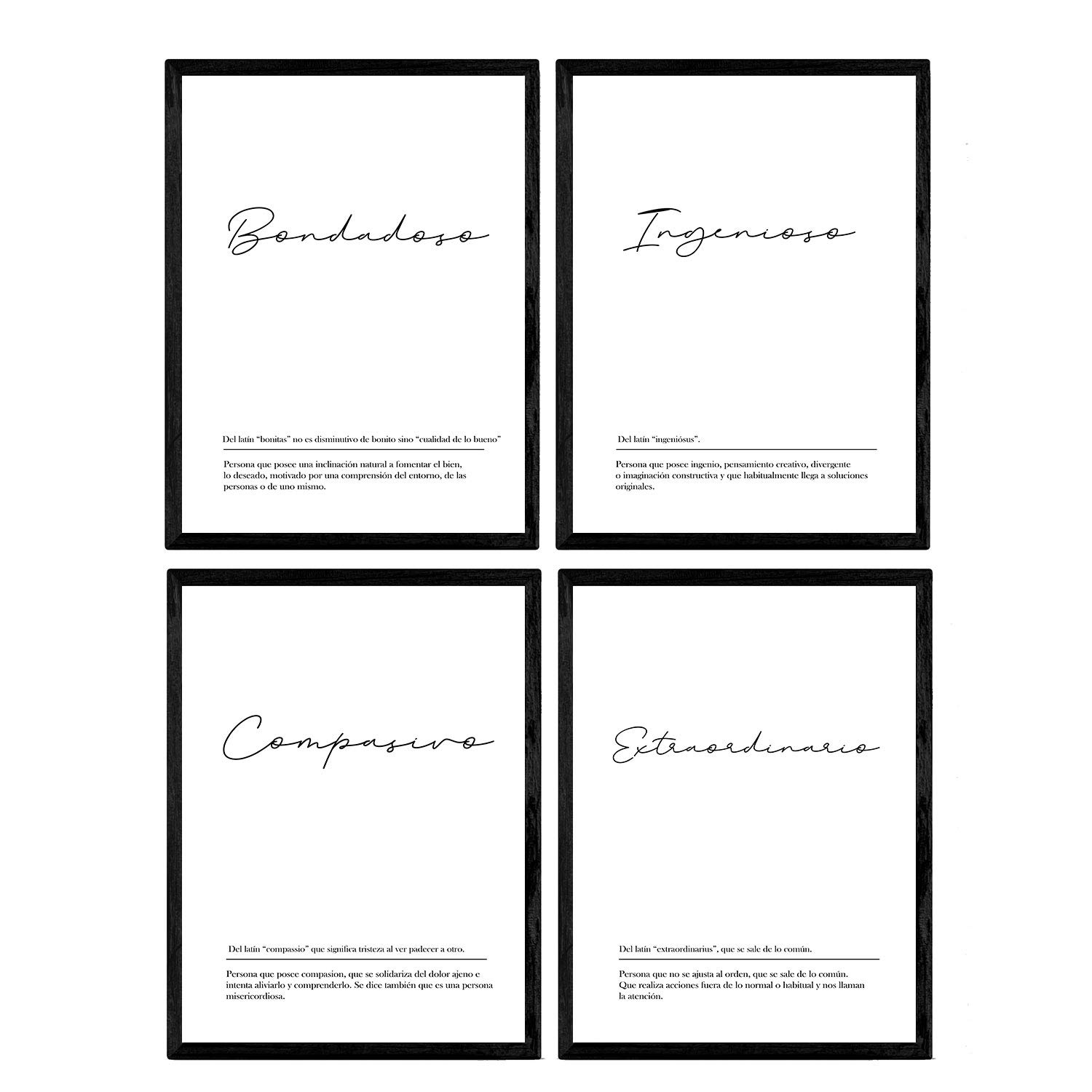 Nacnic Set of four plates with word definitions to male couple background Vintage Poster in A4 size unframed