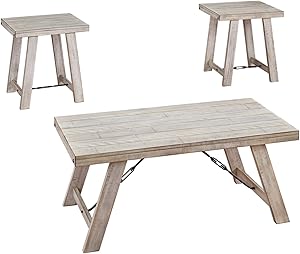 Signature Design by Ashley - Carynhurst Farmhouse 3-Piece Table Set, Whitewash Wood