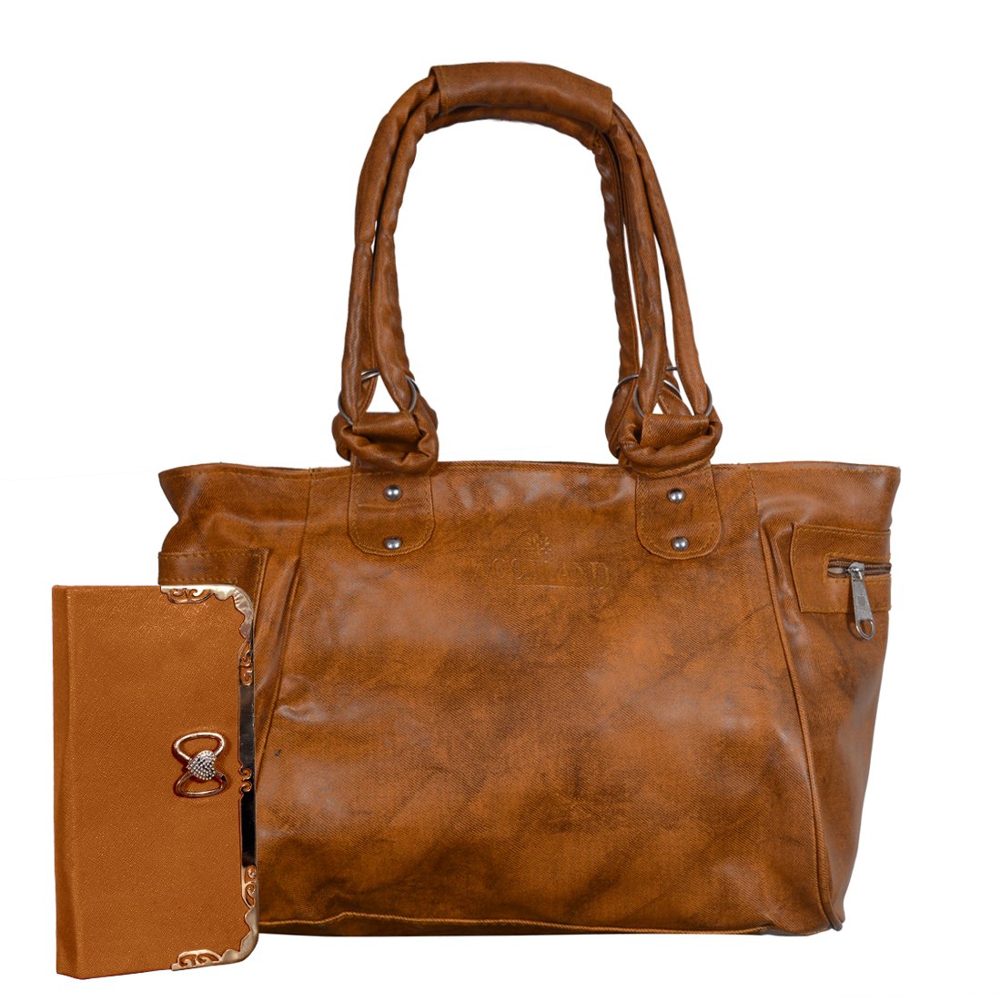 lkc women's stylish pu brown handbag and wallet clutch combo
