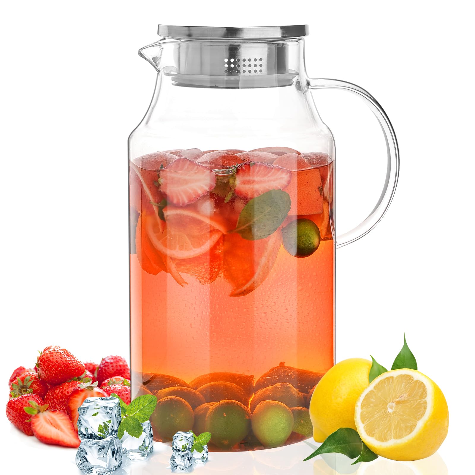 Photo 1 of 128oz Glass Pitcher with Lid,1 Gallon Glass Water Pitcher Hot/Cold Water Jug, 3.7LJuice and Iced Tea Beverage Carafe with Lid