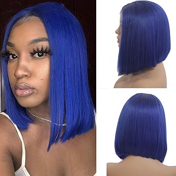 Amazon Com Short Bob Wigs 8 Inch Blue Human Hair Lace Front Wig