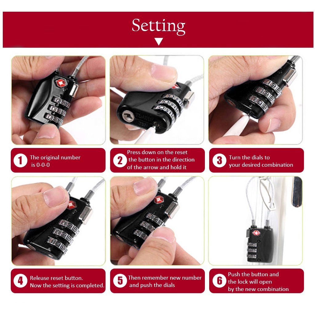 Wandf TSA Luggage Lock 3 Digit Combination Padlock Security, Also for Backpack, Travel Bag, Gym Locker