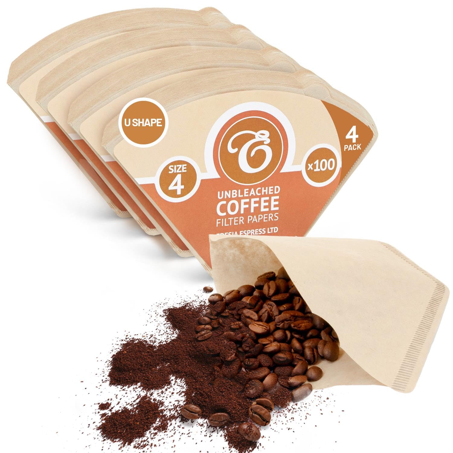 400 Size 4 Coffee Filter Paper Cones, Unbleached by EDESIA ESPRESS