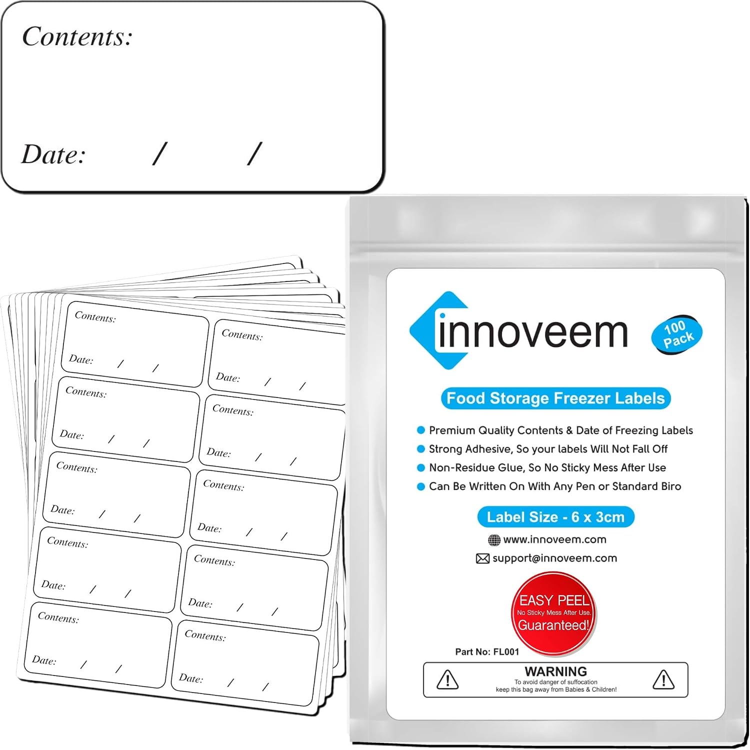 Innoveem Freezer Labels Easy Peel Off, Frozen Food Labels Stickers That Leave No Sticky Residue After Use