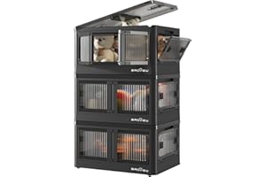 BROVIEW V5S 8.2 Gal Closet Organizers and Storage Black, 3 Pack Plastic Storage Bins with Lids and Wheels, 5-Opening Stackable Collapsible Storage Containers with Doors, Folding Shelf for Home Garage