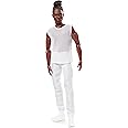 Barbie Signature Looks Ken Doll (Brunette with Braids & Bun Hairstyle) Fully Posable Fashion Doll Wearing White Shirt & Pants